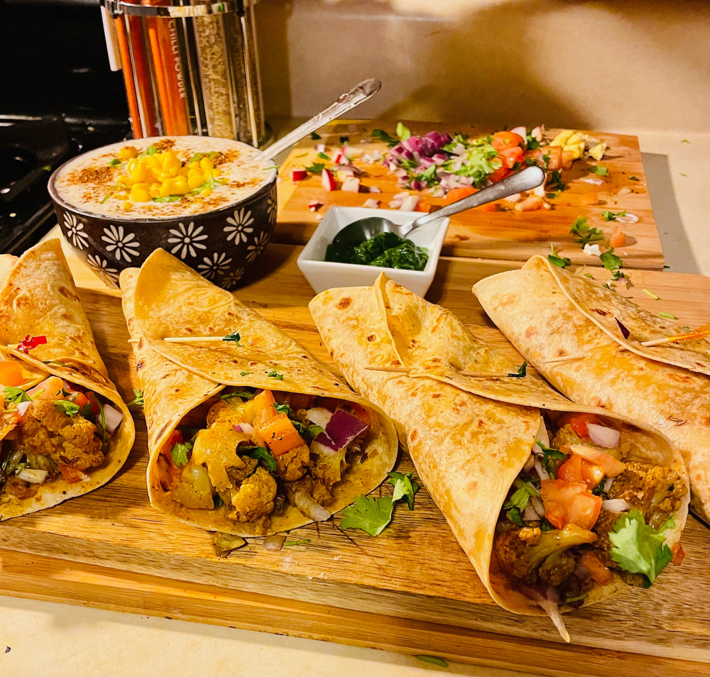 Spiced Cauliflower Kati Rolls Burrito